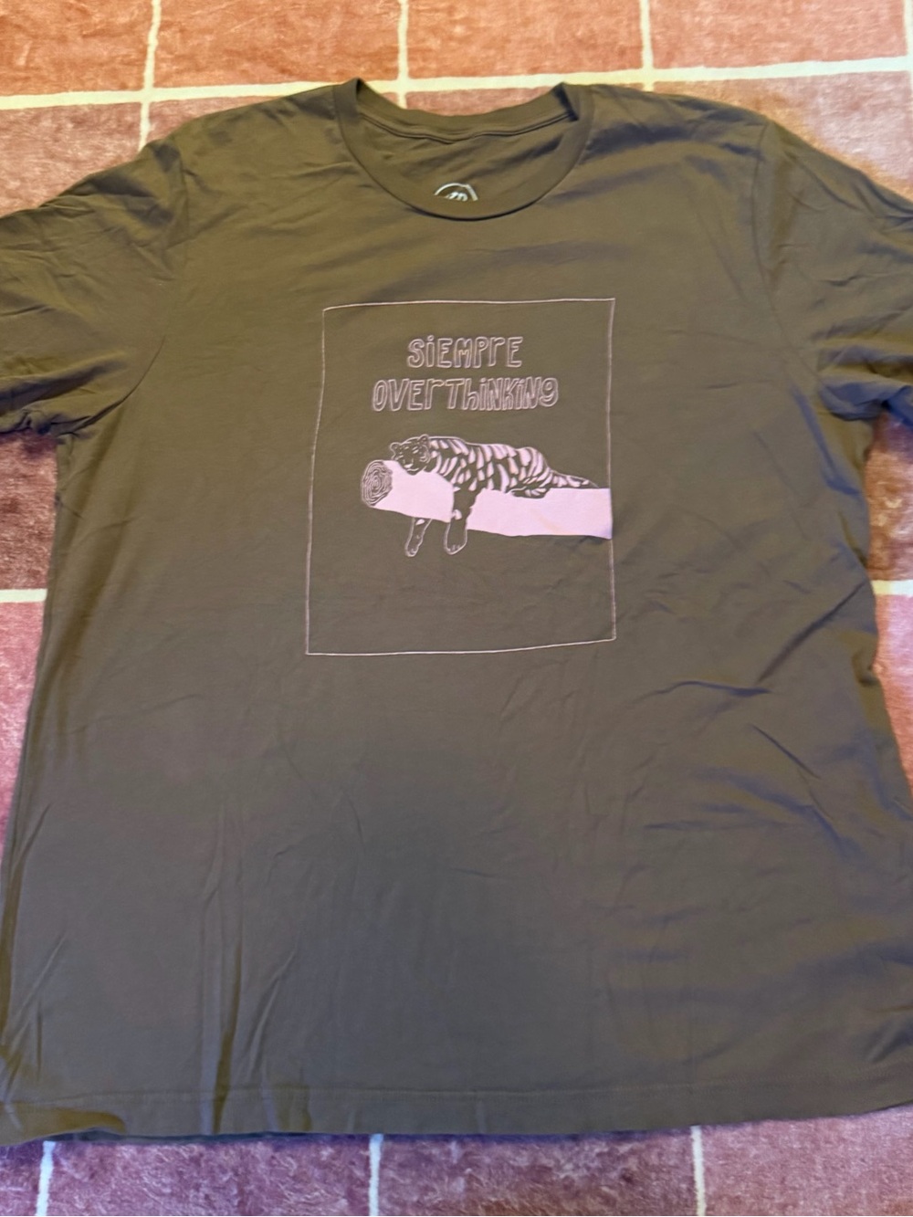 Overthinking Relaxed Brown Short Sleeve Tee with Pink Graphic